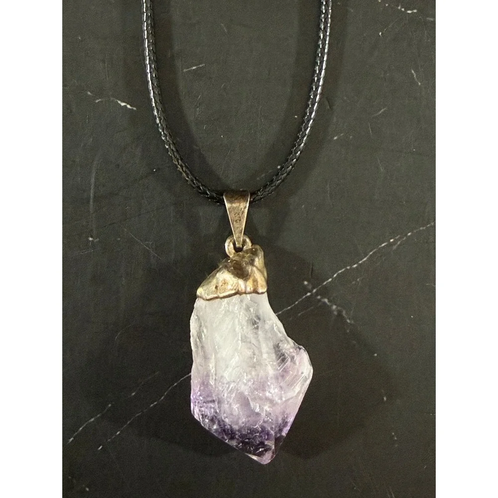 Raw Amethyst Stone Corded 16in Pendant